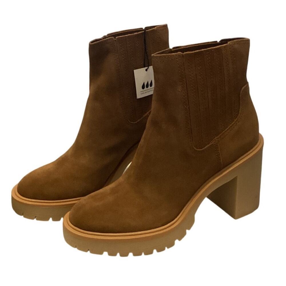 Dolce Vita Caster H2O Womens Suede Boots Size 9.5 Camel Tan Chunky Heel NEW NIB